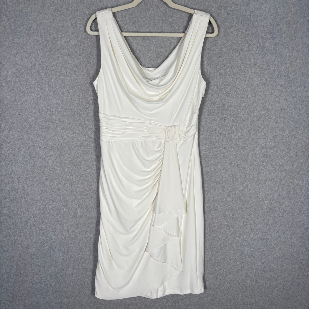 K Jordan Ruched Draped Cowl‎ Neck Dress Sz 8 White Pencil Cocktail Party Formal